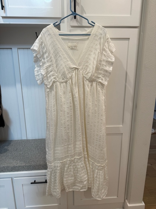 Worn once! Anthropologie V-Neck Ruffle Tiered Babydoll Midi Dress - Picture 3 of 6